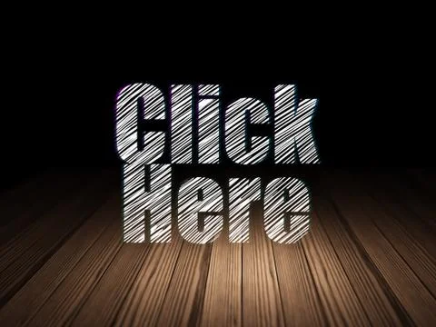 Web development concept: Click Here in grunge dark room 库存插图