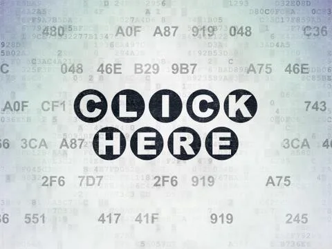 Web development concept: Click Here on Digital Data Paper background Stock-Illustration