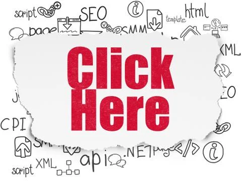 Web development concept: Click Here on Torn Paper background 库存插图