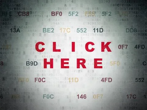 Web development concept: Click Here on Digital Data Paper background Stock Illustration
