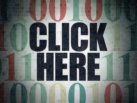 Web development concept: Click Here on Digital Data Paper background Stock Illustration
