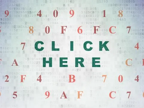 Web development concept: Click Here on Digital Data Paper background Stock Illustration