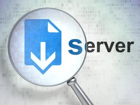 Web development concept: Download and Server with optical glass 스톡 일러스트