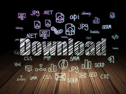 Web development concept: Download in grunge dark room Stockillustratie