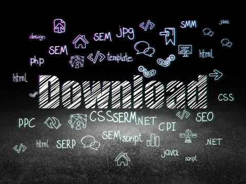 Web development concept: Download in grunge dark room Stock Illustration