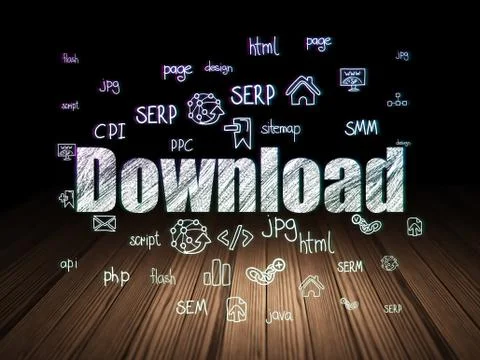 Web development concept: Download in grunge dark room Stockillustratie