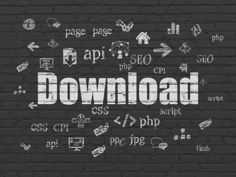 Web development concept: Download on wall background 库存插图