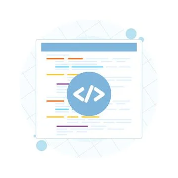 Web development concept featuring website interface elements and coding icons Stock Illustration