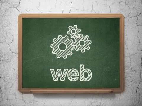 Web development concept: Gears and Web on chalkboard background Illustrazione stock