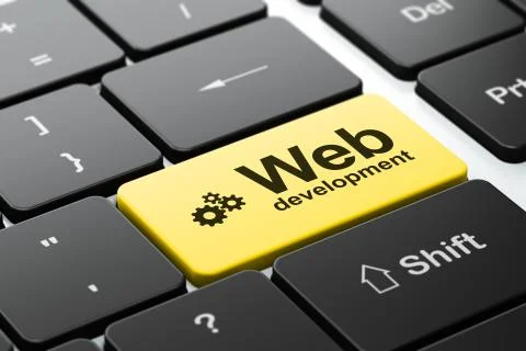 Web development concept: Gears and Web Development on computer keyboard Stock Illustration