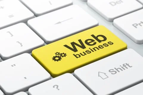 Web development concept: Gears and Web Business on computer keyb Illustrazione stock