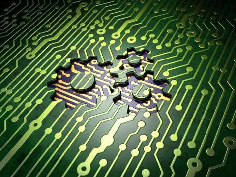 Web development concept: Gears on circuit board background Ilustración de archivo