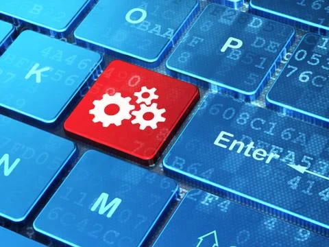 Web development concept: Gears on computer keyboard background 스톡 일러스트