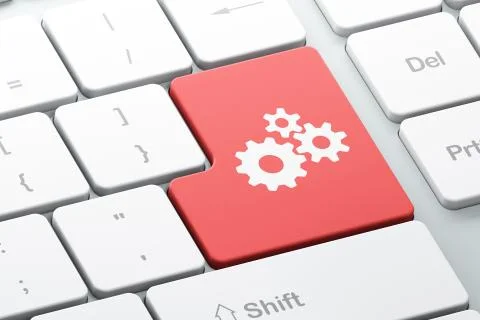 Web development concept: Gears on computer keyboard background イラスト素材