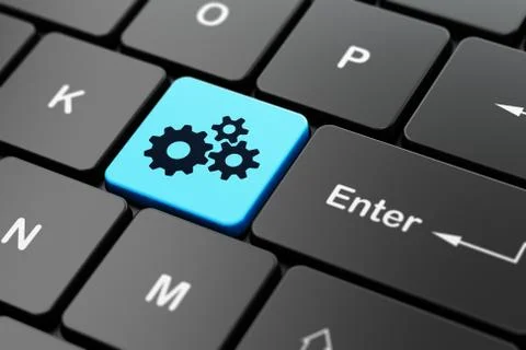 Web development concept: Gears on computer keyboard background Stockillustratie