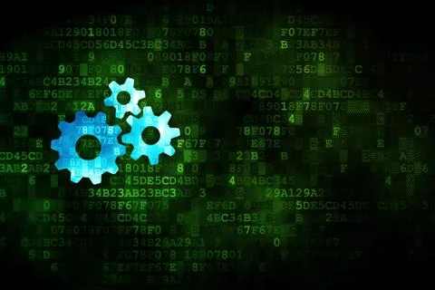Web development concept: Gears on digital background Stock Illustration