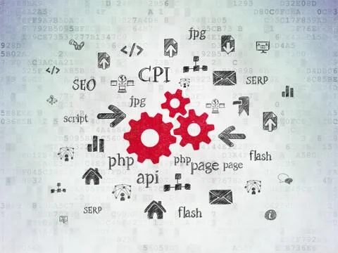 Web development concept: Gears on Digital Data Paper background Stock Illustration