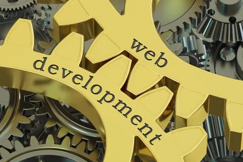 Web development concept on the gearwheels, 3D rendering Stock Illustration