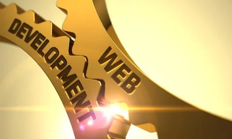 Web Development Concept. Golden Cogwheels Stockillustratie