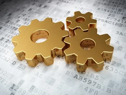 Web development concept: Golden Gears on digital background Stock Illustration