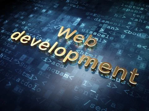 Web development concept: Golden Web Development on digital background 스톡 일러스트