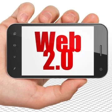 Web development concept: Hand Holding Smartphone with Web 2.0 on display Stock Illustration