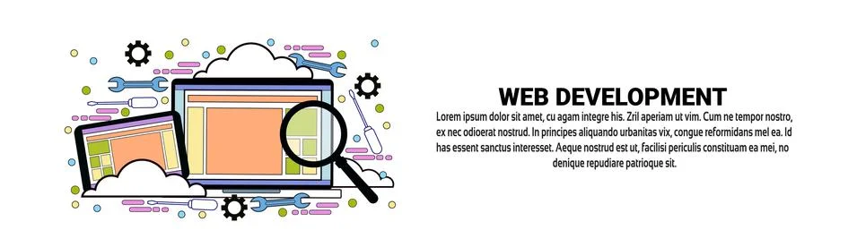 Web Development Concept Horizontal Banner With Copy Space Stockillustratie
