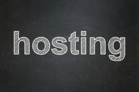 Web development concept: Hosting on chalkboard background 库存插图