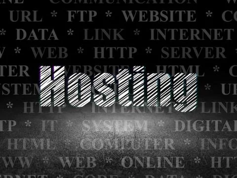 Web development concept: Hosting in grunge dark room Stockillustratie