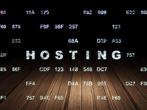 Web development concept: Hosting in grunge dark room Stockillustratie