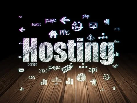 Web development concept: Hosting in grunge dark room Stock Illustration