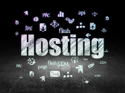 Web development concept: Hosting in grunge dark room イラスト素材