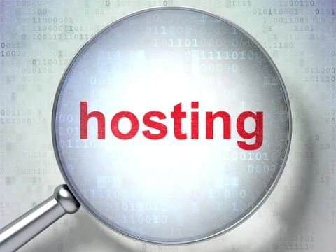 Web development concept: Hosting with optical glass Stock Illustration