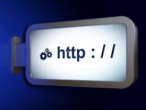 Web development concept: Http : / / and Gears on billboard background Stock Illustration