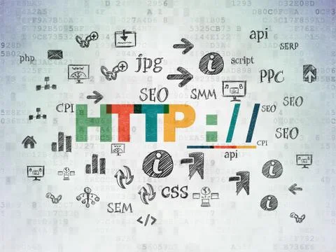 Web development concept: Http : / / on Digital Data Paper background Stock Illustration
