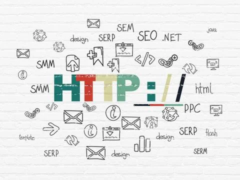Web development concept: Http : / / on wall background Stock-Illustration