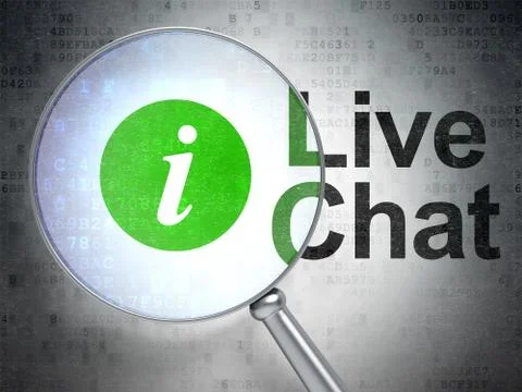 Web development concept: Information and Live Chat with optical glass Illustrazione stock
