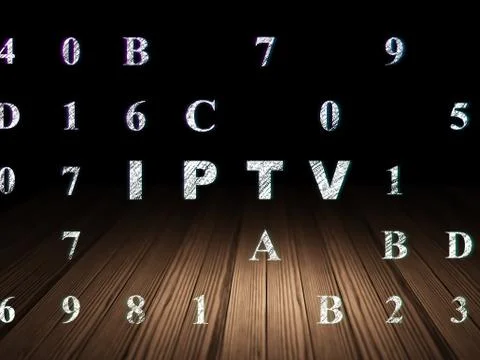 Web development concept: IPTV in grunge dark room Stockillustratie