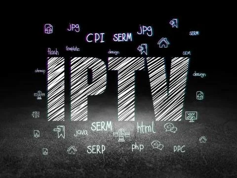 Web development concept: IPTV in grunge dark room Stockillustratie