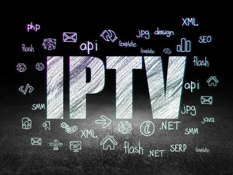 Web development concept: IPTV in grunge dark room Stockillustratie
