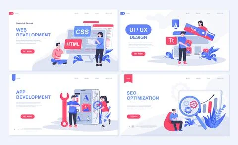 Web development concept for landing page in flat design. App creating with UI Illustrazione stock