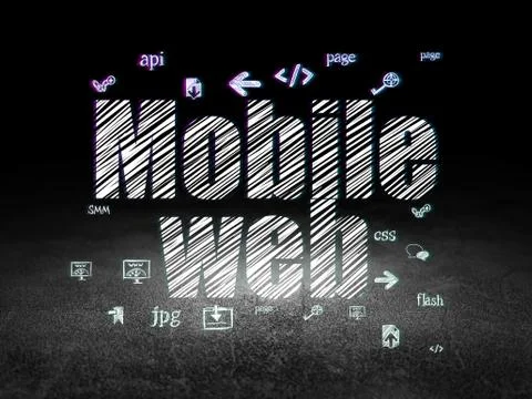 Web development concept: Mobile Web in grunge dark room Stockillustratie