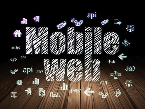 Web development concept: Mobile Web in grunge dark room Stockillustratie