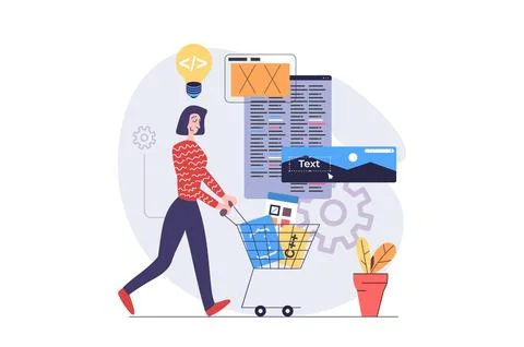 Web development concept in modern flat design for web. Woman developing and.. Stockillustratie