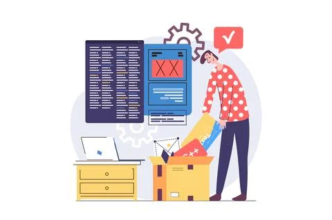 Web development concept in modern flat design for web. Man developing and p.. Stock Illustration