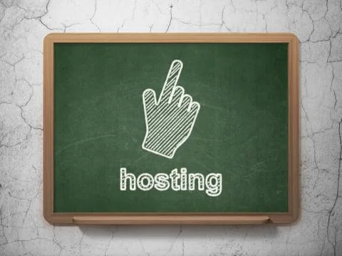 Web development concept: Mouse Cursor and Hosting on chalkboard background Illustrazione stock