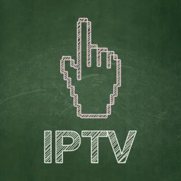 Web development concept: Mouse Cursor and IPTV on chalkboard background Illustrazione stock