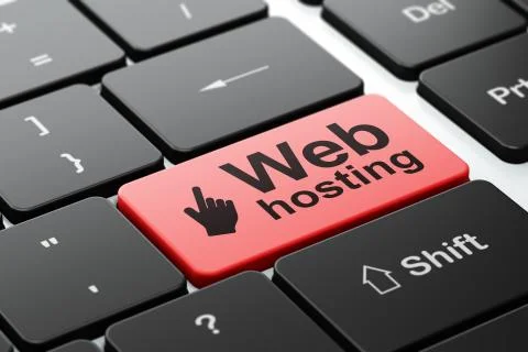 Web development concept: Mouse Cursor and Web Hosting on computer keyboard イラスト素材