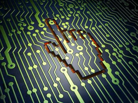 Web development concept: Mouse Cursor on circuit board background Stock Illustration