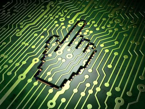 Web development concept: Mouse Cursor on circuit board background 库存插图